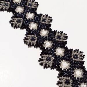 Vintage Woven Black and Gray Seed Bead Bracelet